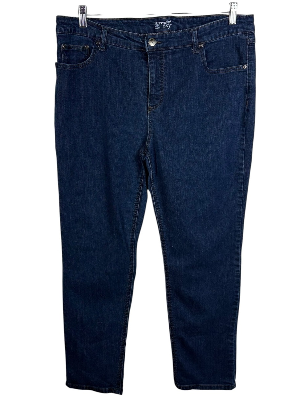 Terra & Sky Straight Fit High Waisted Dark Wash Stretch Denim Jeans 16W Casual